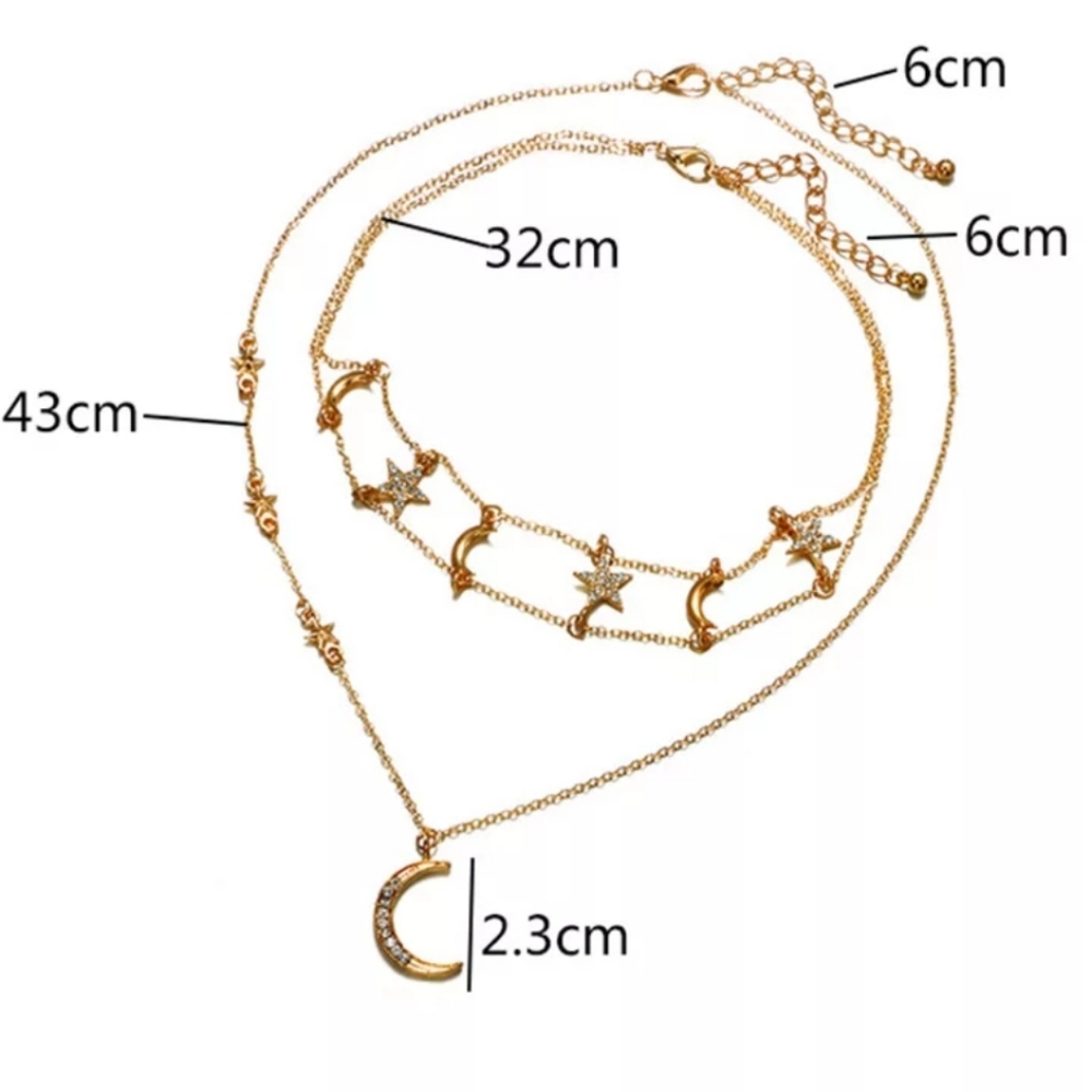 ☆Princessa☆ Stars and Moon Layered necklace - Picture 2 of 6
